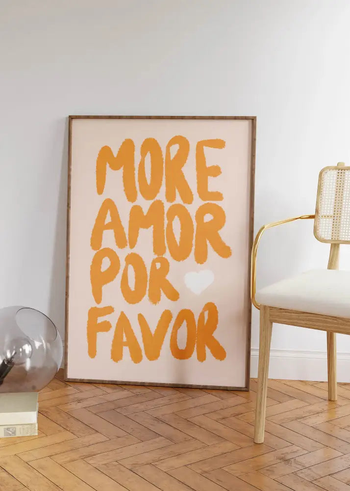 Modern pink and orange more amor por favor love quote wall art bedroom