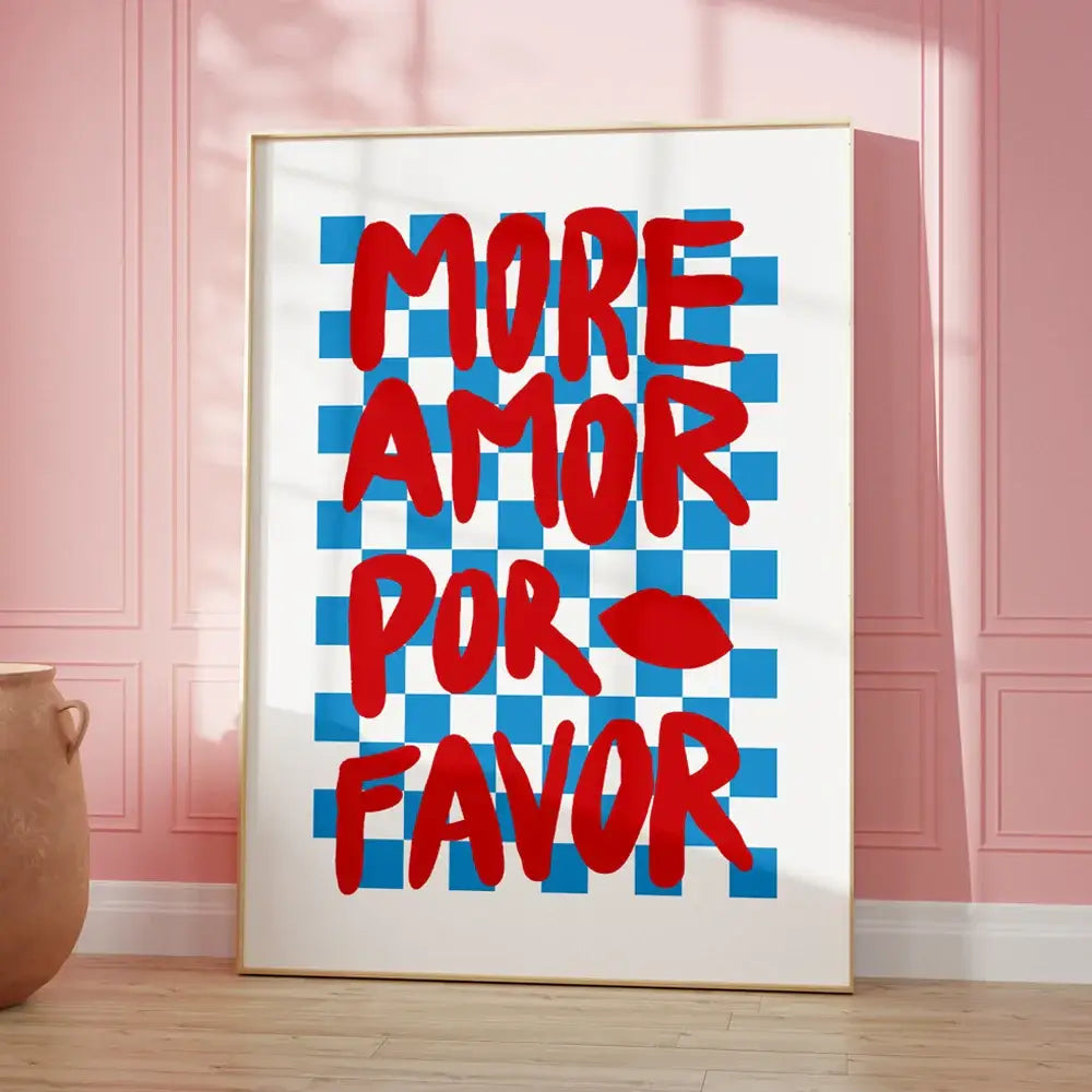 Modern pink and orange more amor por favor love quote wall art bedroom