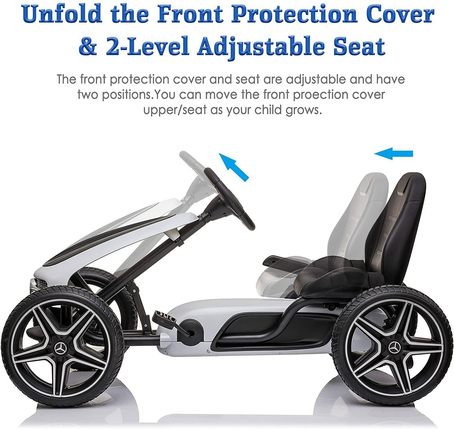LUCKYERMORE Kids Pedal Go Kart Benz Racer Quad with Adjustable Seat for Outdoor Fun