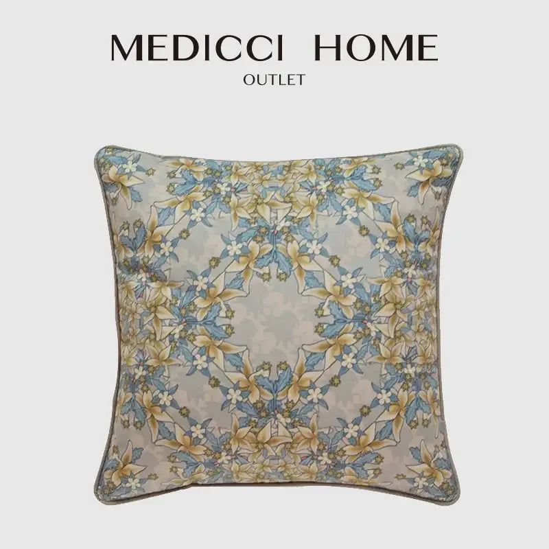 Luxe blue & gold camellia floral velvet cushion cover living room