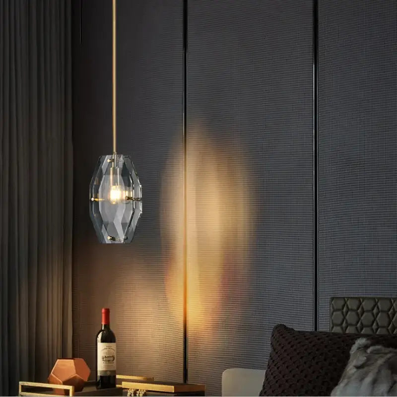 Luxe faceted gold crystal glass pendant lamp for kitchen bedroom