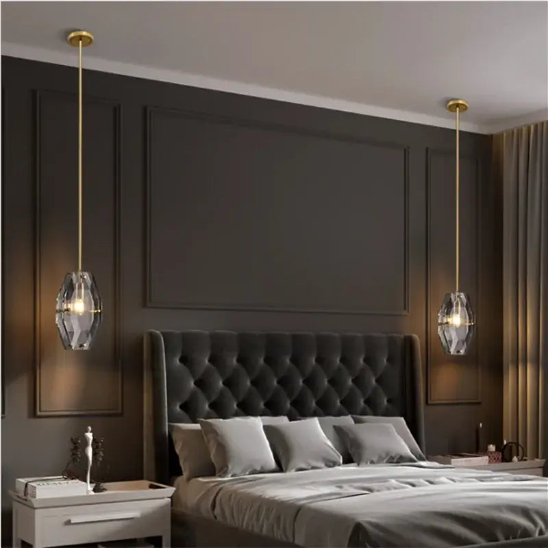 Luxe faceted gold crystal glass pendant lamp for kitchen bedroom
