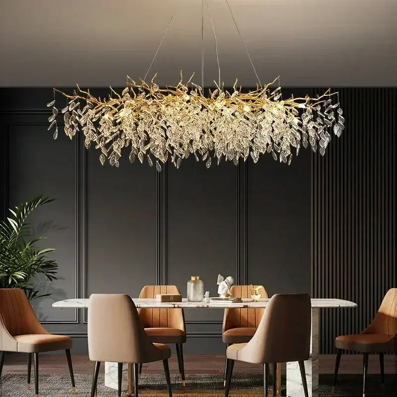 Luxe gold crystal branch pendant light living room chandelier