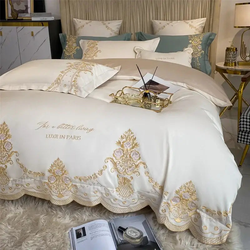 Luxe ivory and gold embroidery bedding set – bedroom 1000tc egyptian