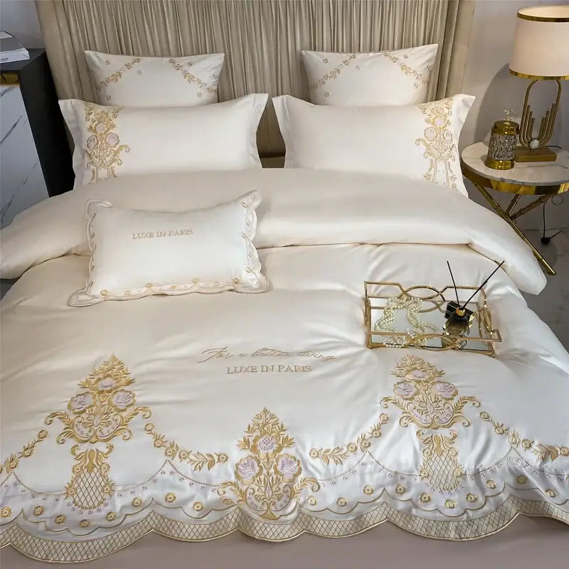 Luxe ivory and gold embroidery bedding set – bedroom 1000tc egyptian