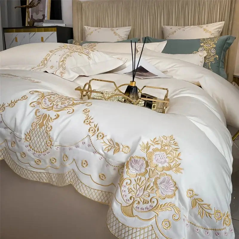 Luxe ivory and gold embroidery bedding set – bedroom 1000tc egyptian