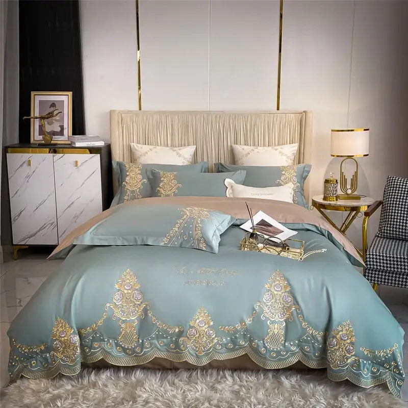 Luxe ivory and gold embroidery bedding set – bedroom 1000tc egyptian