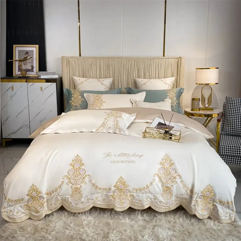 Luxe ivory and gold embroidery bedding set – bedroom 1000tc egyptian