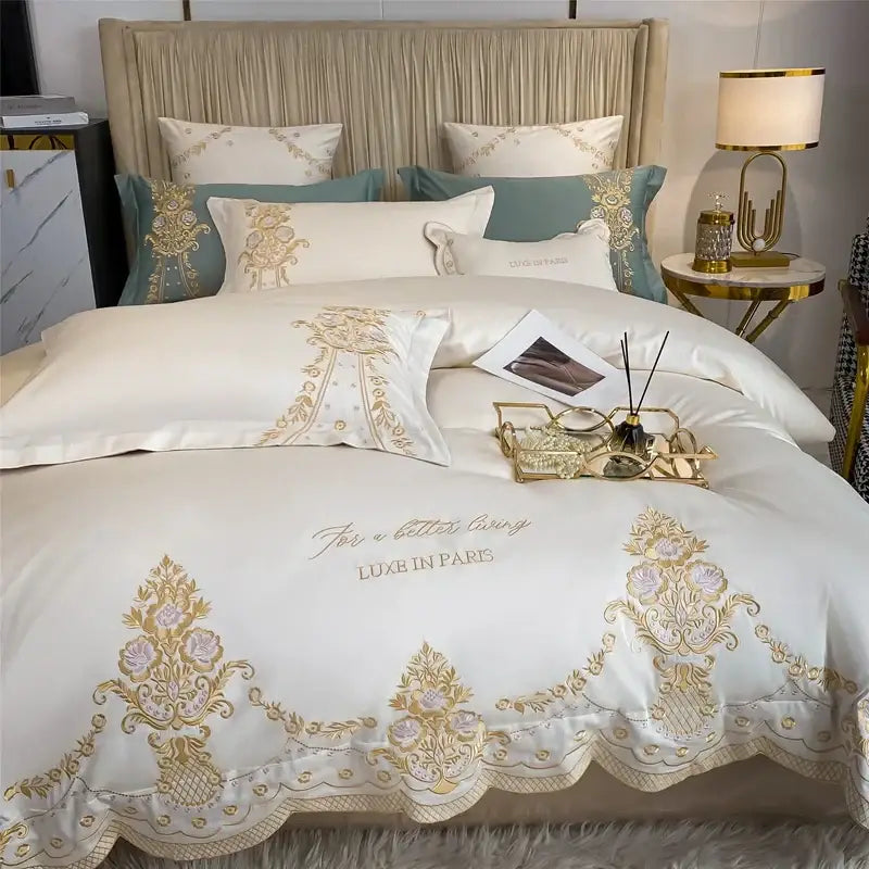 Luxe ivory and gold embroidery bedding set – bedroom 1000tc egyptian