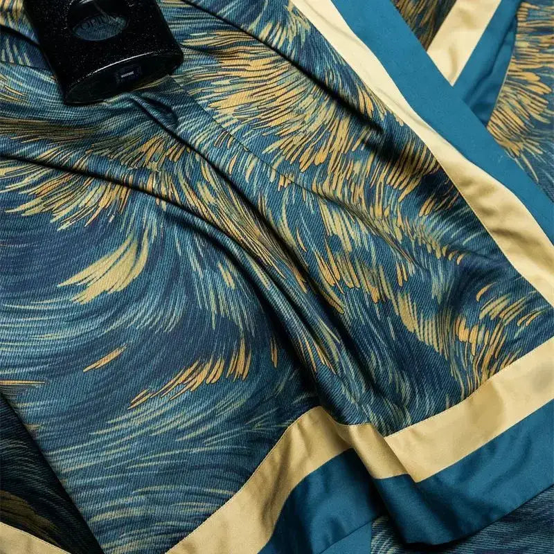 Luxurious navy & gold feather bedding set bedroom blue starry sky