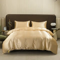 Luxurious peach satin duvet cover and pillowcase set bedroom bedding