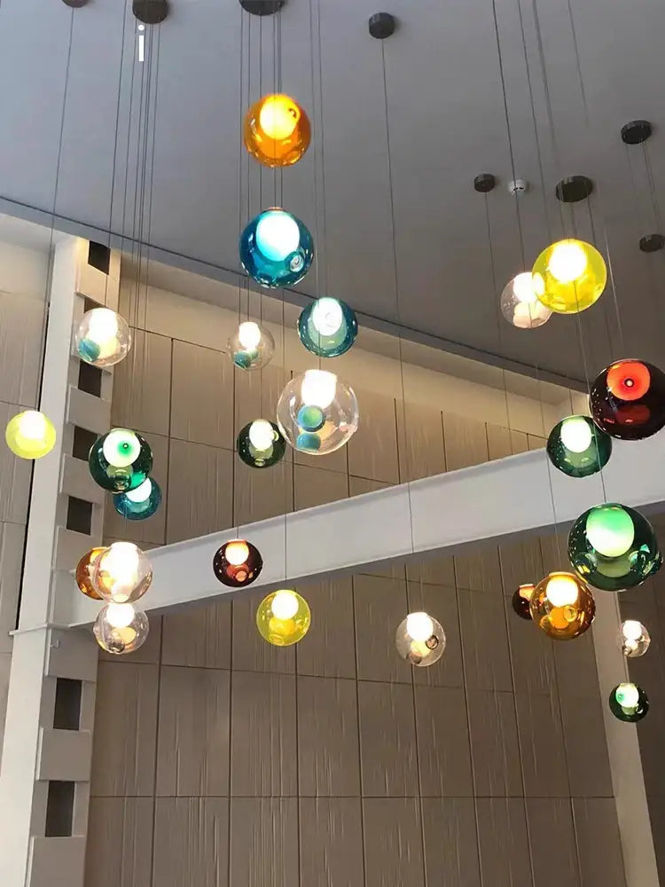 Luxury amber glass sphere pendant light dining room dimmable led