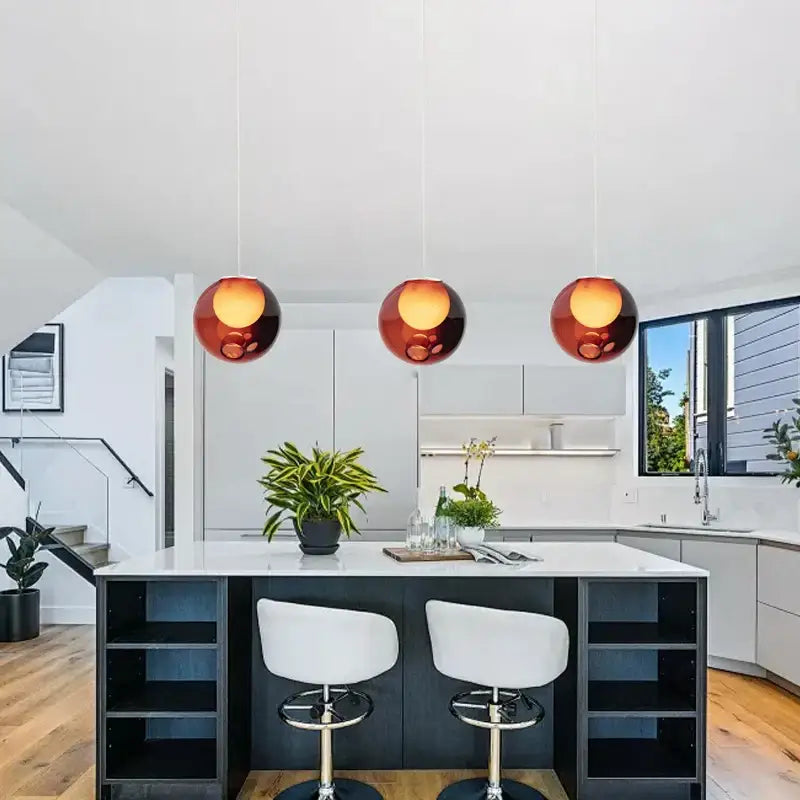 Luxury amber glass sphere pendant light dining room dimmable led