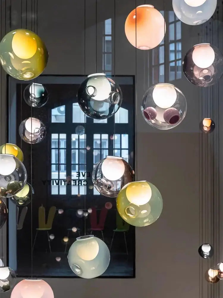 Luxury amber glass sphere pendant light dining room dimmable led