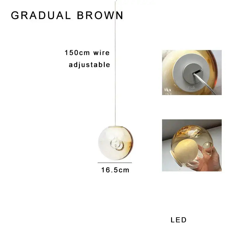 Luxury amber glass sphere pendant light dining room dimmable led
