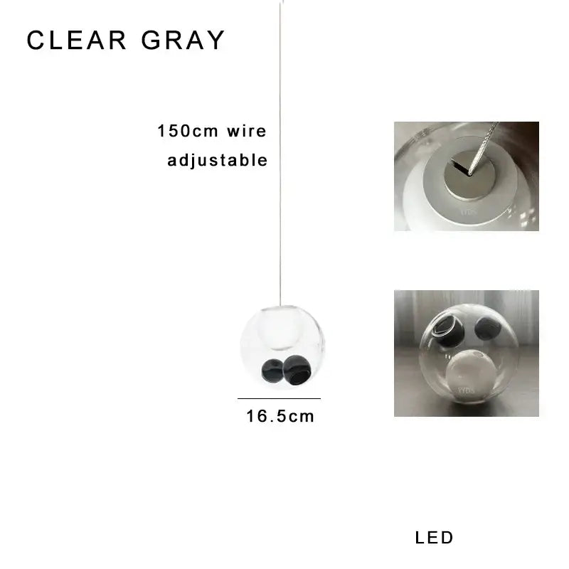 Luxury amber glass sphere pendant light dining room dimmable led