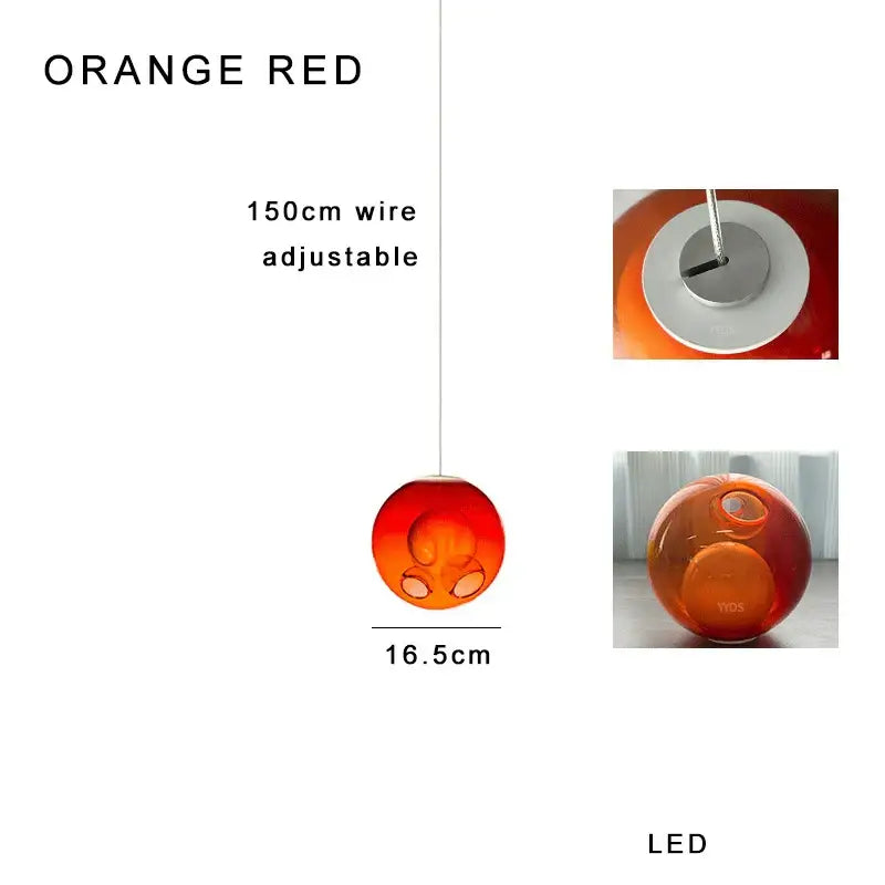 Luxury amber glass sphere pendant light dining room dimmable led