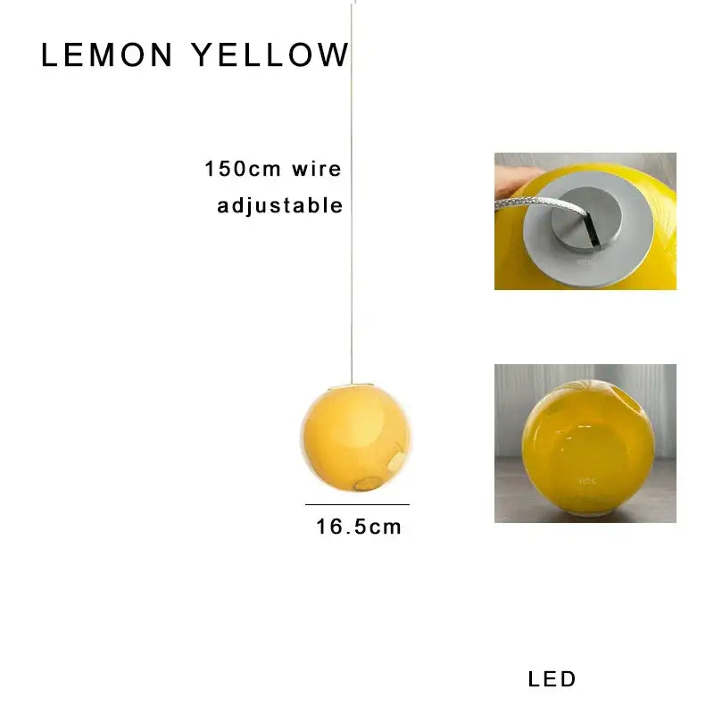 Luxury amber glass sphere pendant light dining room dimmable led