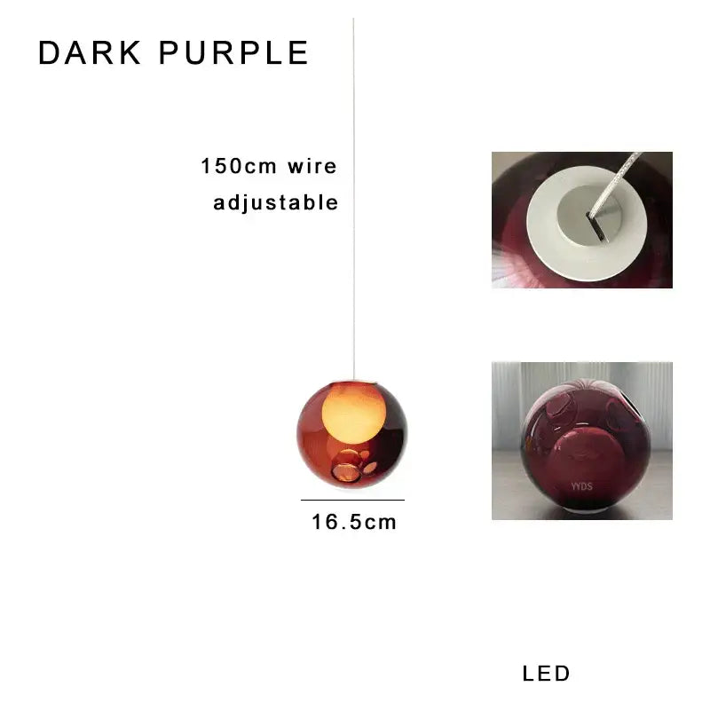 Luxury amber glass sphere pendant light dining room dimmable led
