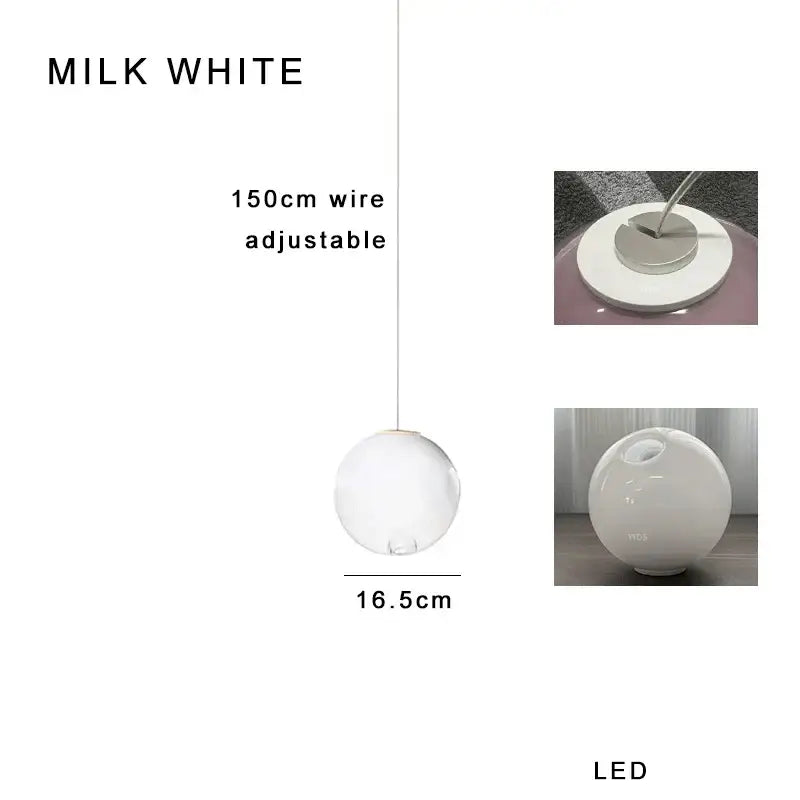Luxury amber glass sphere pendant light dining room dimmable led