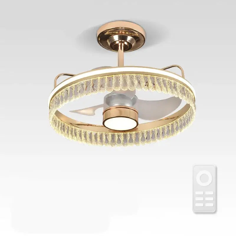 Luxury black & gold crystal ceiling fan chandelier bedroom light
