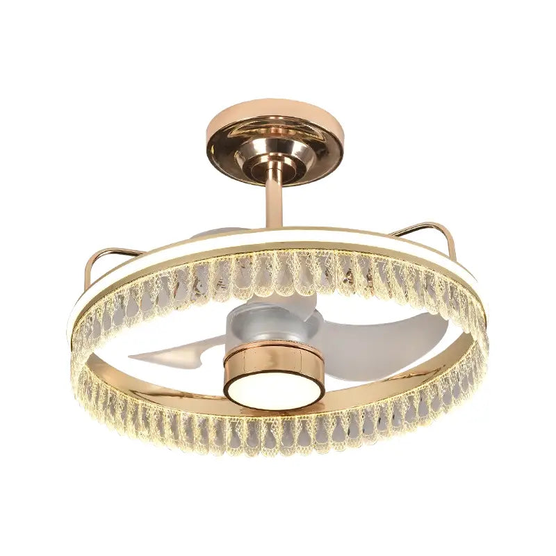 Luxury black & gold crystal ceiling fan chandelier bedroom light