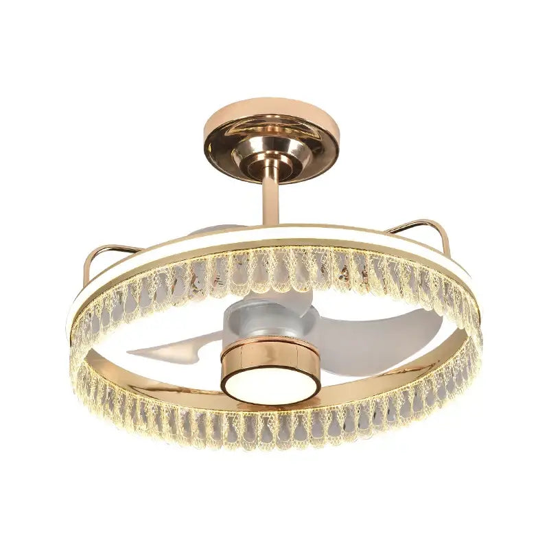 Luxury black & gold crystal ceiling fan chandelier bedroom light
