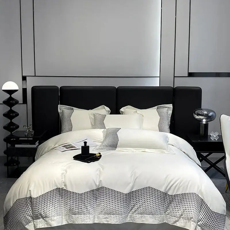 Luxury blue & champagne 1000tc cotton embroidery bedding set bedroom