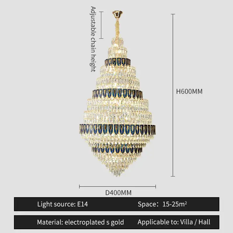 Luxury blue & clear crystal headlight chandelier – villa dining room