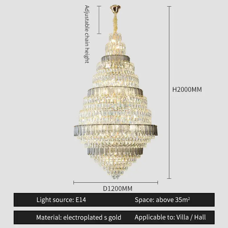 Luxury blue & clear crystal headlight chandelier – villa dining room
