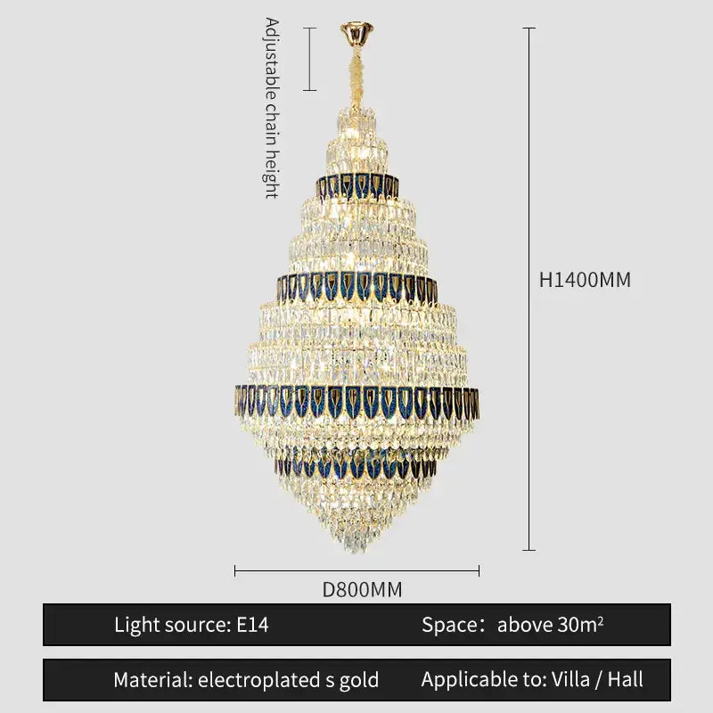 Luxury blue & clear crystal headlight chandelier – villa dining room