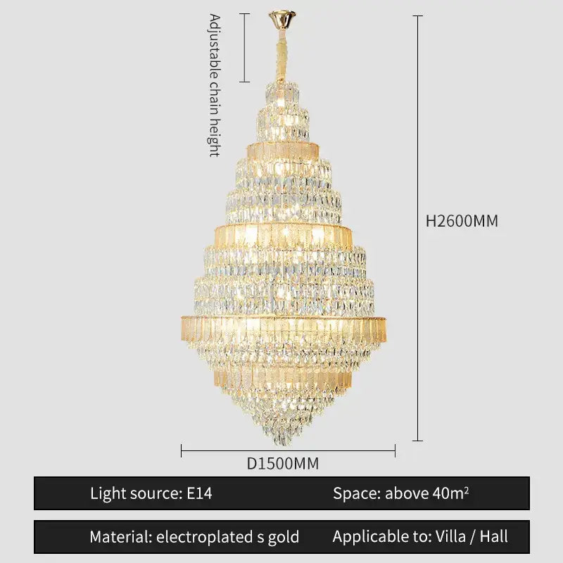Luxury blue & clear crystal headlight chandelier – villa dining room