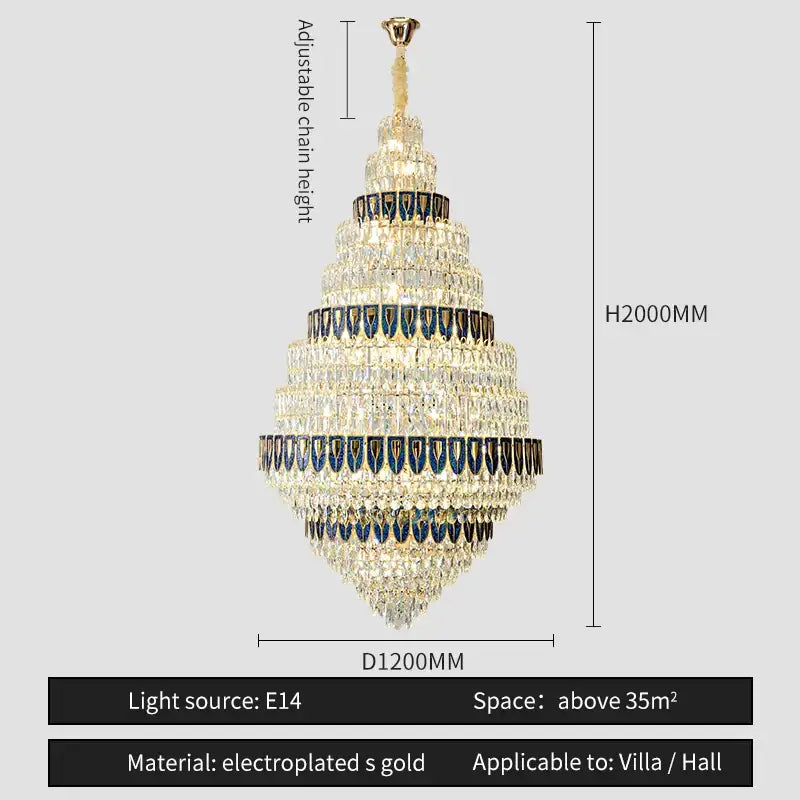 Luxury blue & clear crystal headlight chandelier – villa dining room