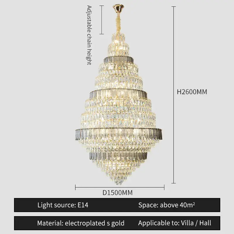 Luxury blue & clear crystal headlight chandelier – villa dining room