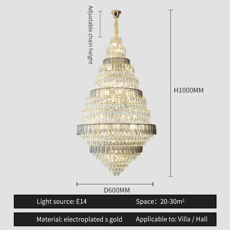 Luxury blue & clear crystal headlight chandelier – villa dining room