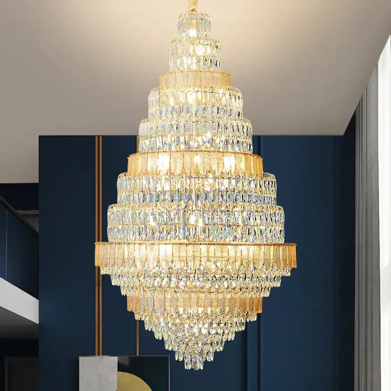 Luxury blue & clear crystal headlight chandelier – villa dining room