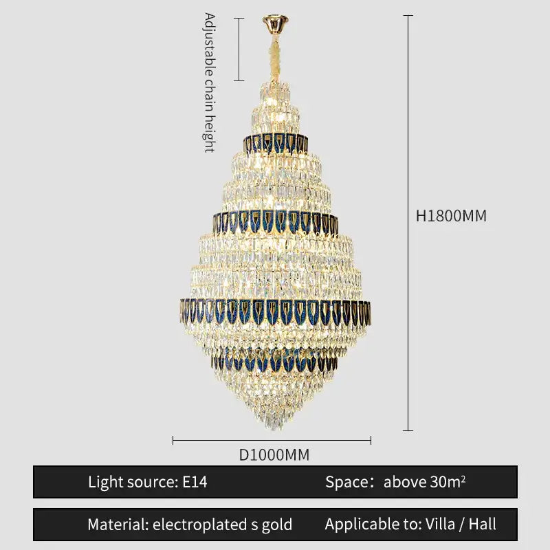 Luxury blue & clear crystal headlight chandelier – villa dining room