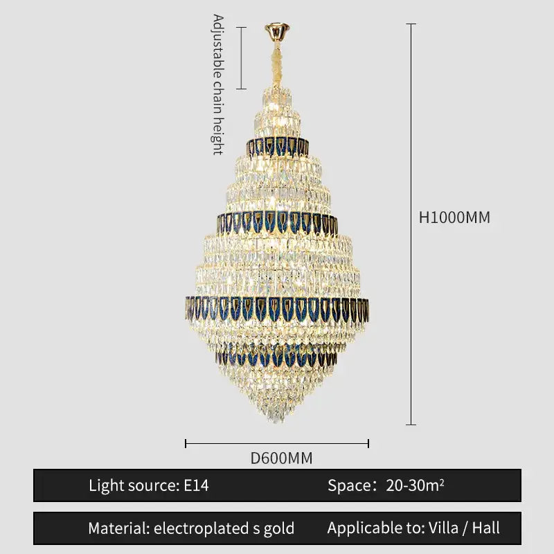 Luxury blue & clear crystal headlight chandelier – villa dining room