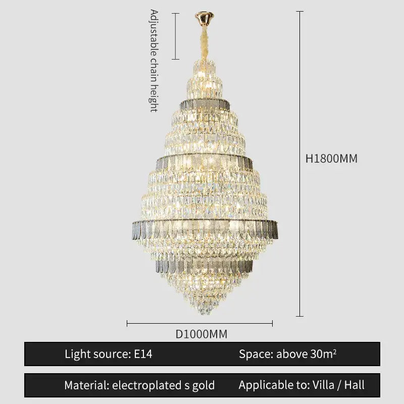Luxury blue & clear crystal headlight chandelier – villa dining room