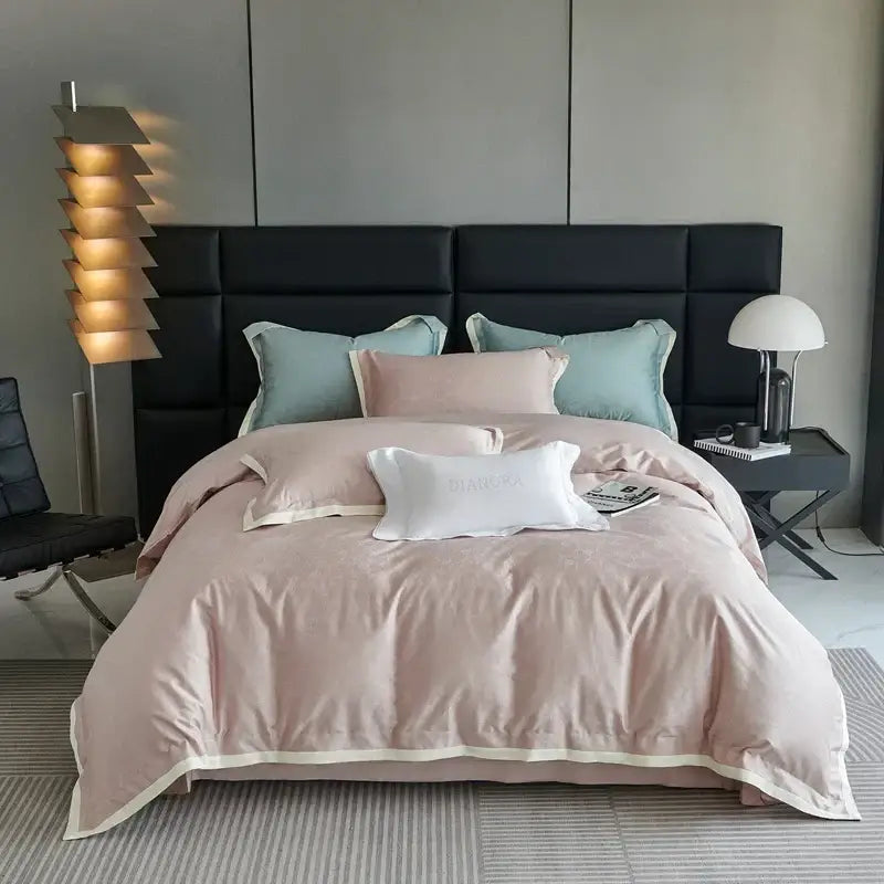 Luxury blush pink floral jacquard duvet cover set bedroom bedding
