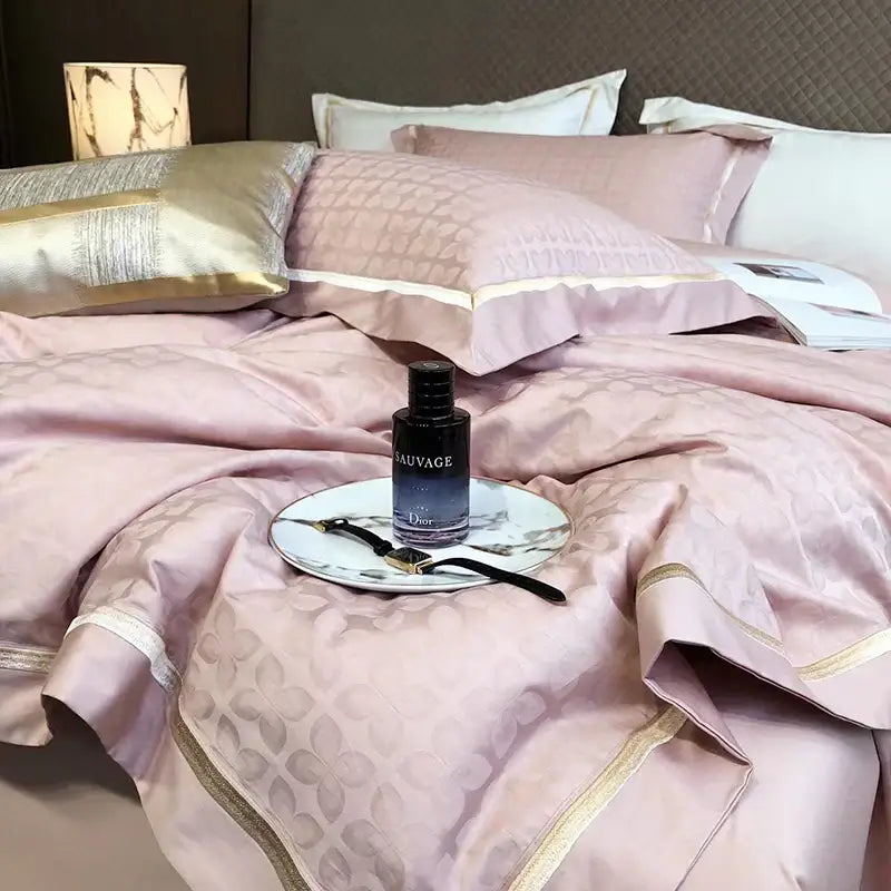 Luxury blush pink floral jacquard duvet cover set bedroom bedding