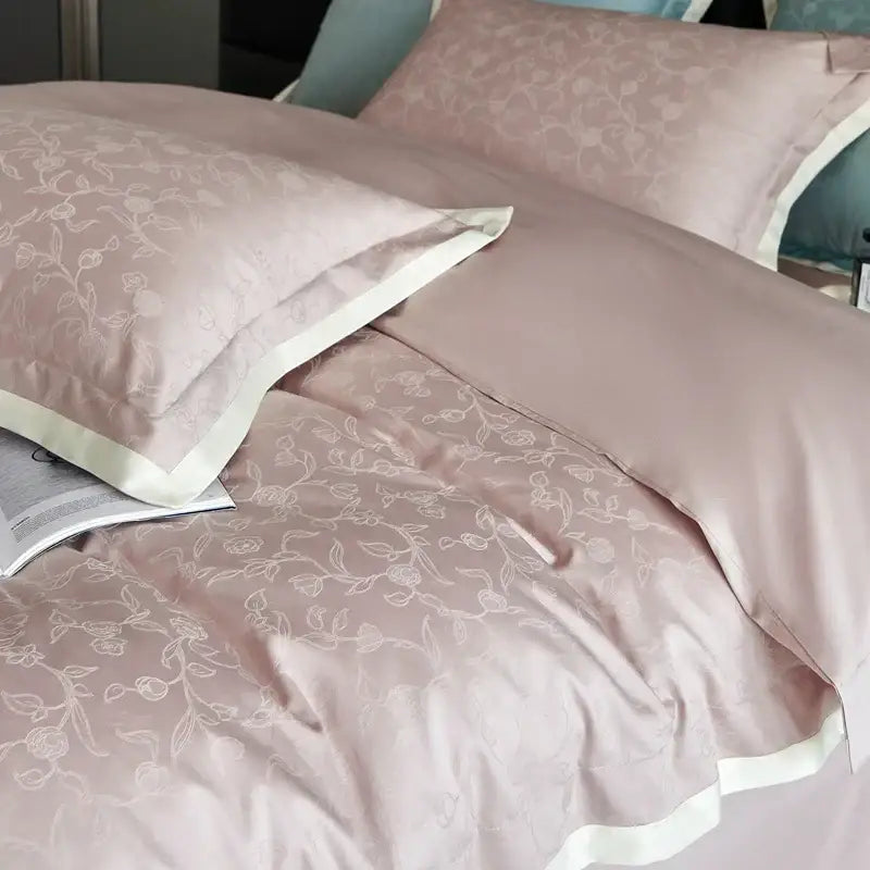 Luxury blush pink floral jacquard duvet cover set bedroom bedding