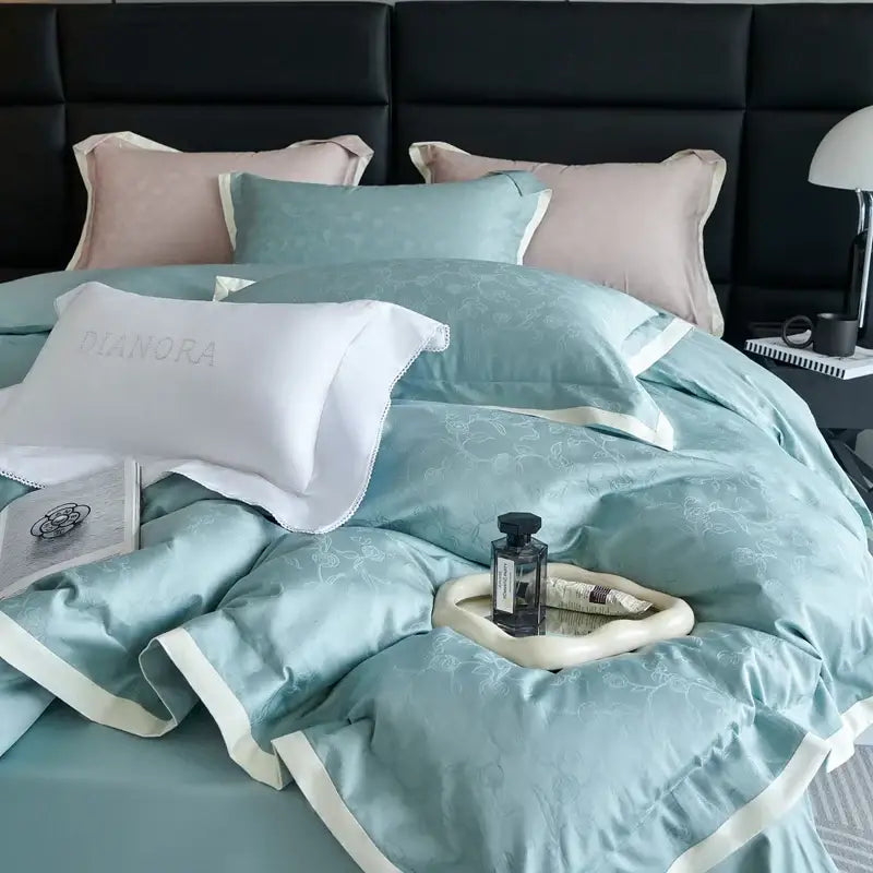 Luxury blush pink floral jacquard duvet cover set bedroom bedding