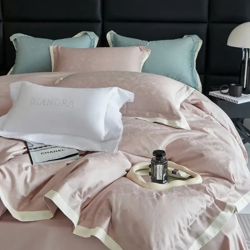 Luxury blush pink floral jacquard duvet cover set bedroom bedding