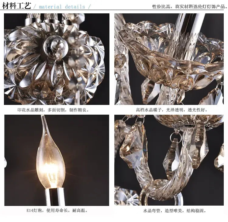 Luxury clear crystal wall lamp bedroom candle sconce