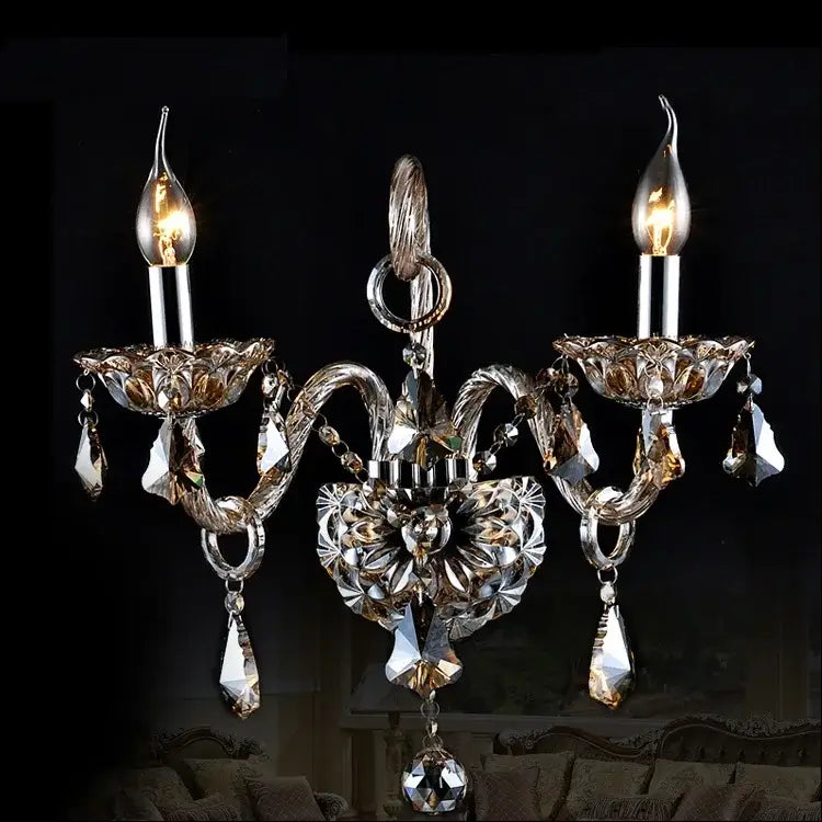 Luxury clear crystal wall lamp bedroom candle sconce