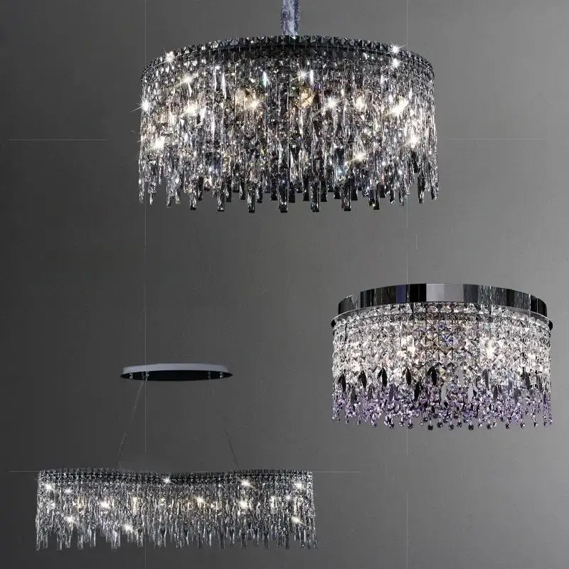 Luxury clear & purple crystal chrome chandelier dining room light