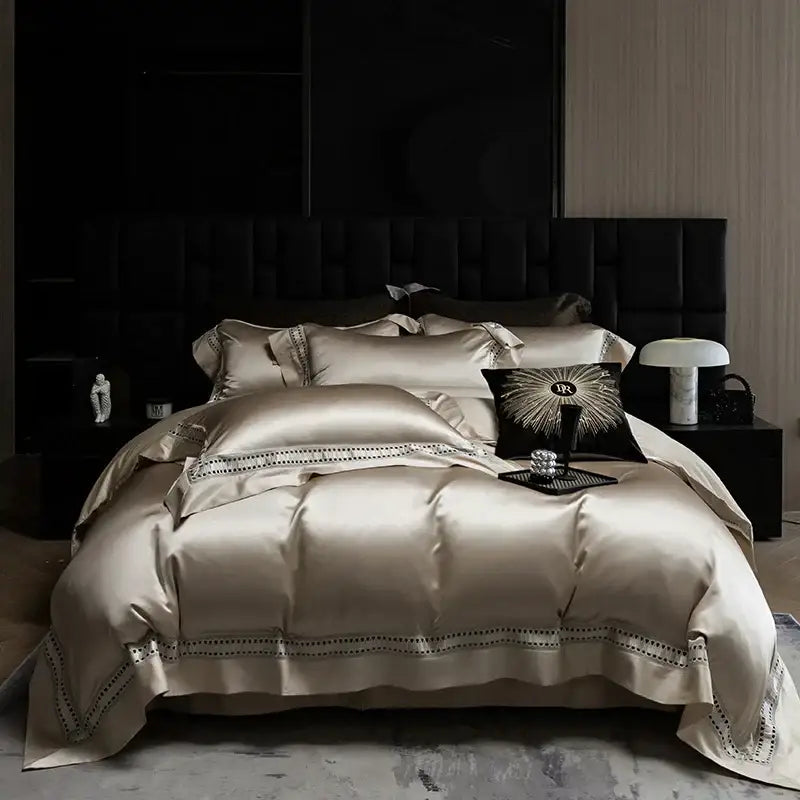 Luxury cream 1000tc egyptian cotton bedding set bedroom lace trim