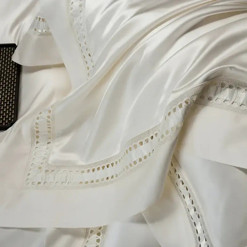 Luxury cream 1000tc egyptian cotton bedding set bedroom lace trim