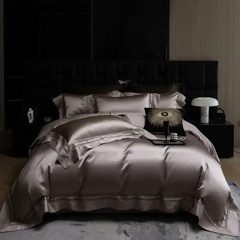 Luxury cream 1000tc egyptian cotton bedding set bedroom lace trim